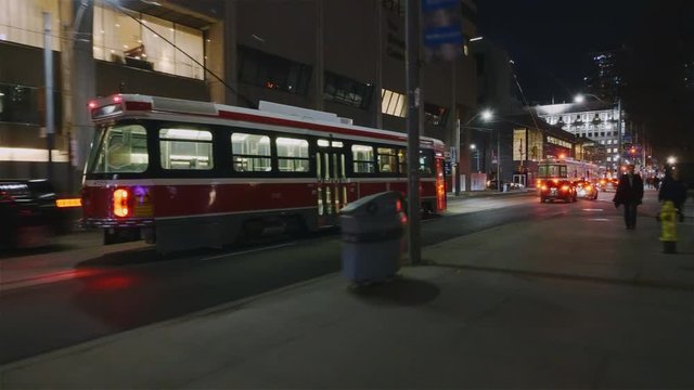Moving Toronto Streetcar in Motion at Night