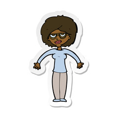 sticker of a cartoon woman shrugging shoulders