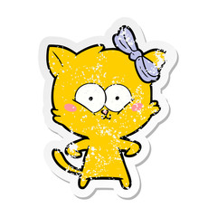 distressed sticker of a cartoon cat