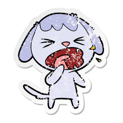 distressed sticker of a cute cartoon dog barking