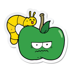sticker of a cartoon cranky apple and caterpillar