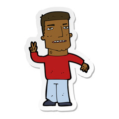 sticker of a cartoon man giving peace sign