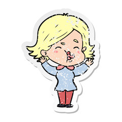 distressed sticker of a cartoon girl pulling face