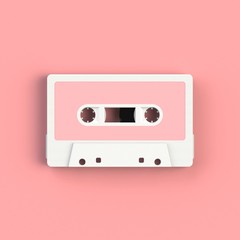 Close up of vintage audio tape cassette illustration on pink background, Top view with copy space, 3d rendering