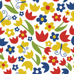 White Seamless floral pattern Tulip. Vector illustration