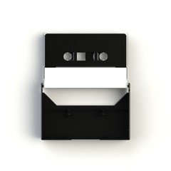 Close up of vintage audio tape cassette with cassette tape box concept illustration on white background, Top view with copy space, 3d rendering