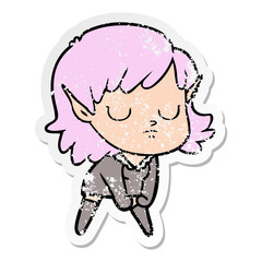 distressed sticker of a cartoon elf girl