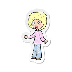 retro distressed sticker of a cartoon surprised woman