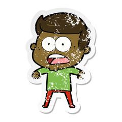 distressed sticker of a cartoon shocked man