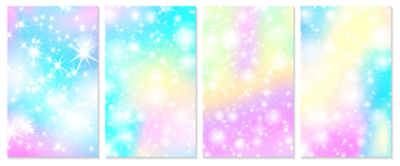 Unicorn rainbow background. Holographic sky