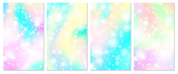 Unicorn rainbow background. Holographic sky