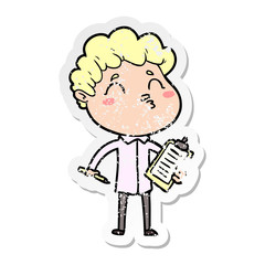 distressed sticker of a cartoon man pouting
