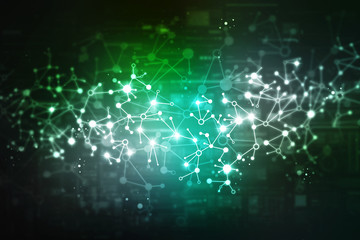 Abstract futuristic - Molecules technology with polygonal shapes on dark blue background. Illustration digital technology concept. Networking concept