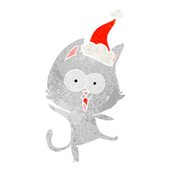 funny retro cartoon of a cat wearing santa hat