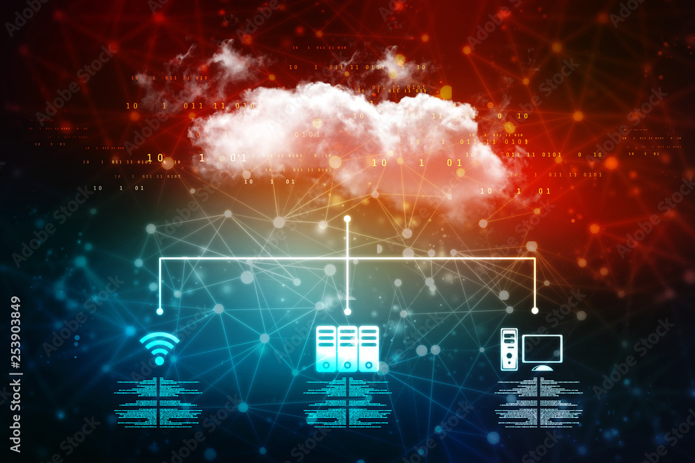 Aufkleber cloud network in abstract technology background. cloud networking concept