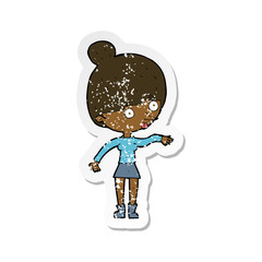 retro distressed sticker of a cartoon surprised woman