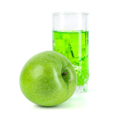 Green apple and cocktail with ice isolated on white background