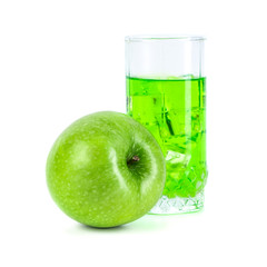 Green apple and cocktail with ice isolated on white background
