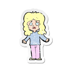 retro distressed sticker of a cartoon worried woman