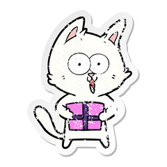 distressed sticker of a funny cartoon cat