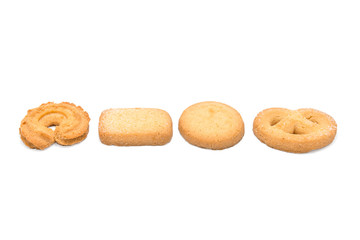 Danish butter cookies, butter cookies on white background.