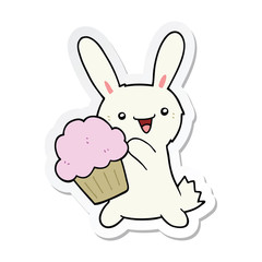 sticker of a cute cartoon rabbit with muffin