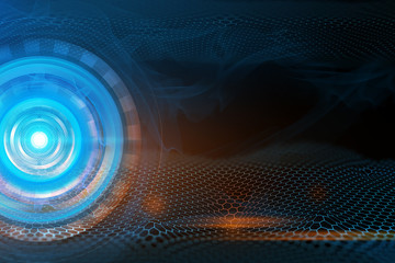 Obraz premium ai tech neon glow abstract wave futuristic network background illustration, system of gakaxy, light stream of data hologram particle circle