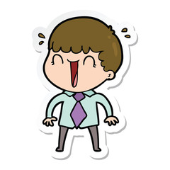sticker of a laughing cartoon man in shirt and tie
