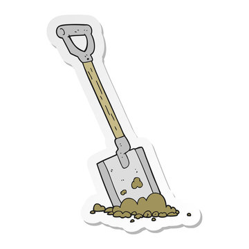sticker of a cartoon shovel in dirt