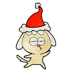 textured cartoon of a bored dog wearing santa hat