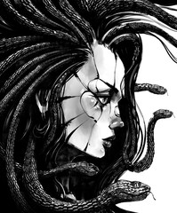 Gorgon jellyfish drawn in profile © warmtail