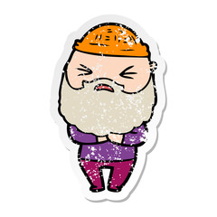 distressed sticker of a cartoon man with beard