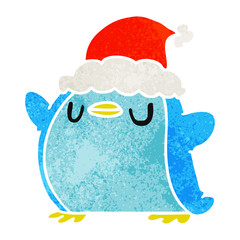 christmas retro cartoon of kawaii penguin