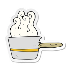 sticker of a cartoon saucepan cooking
