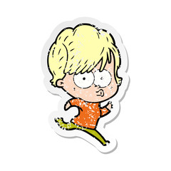 distressed sticker of a cartoon woman
