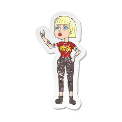 retro distressed sticker of a cartoon rock girl