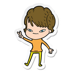 sticker of a cartoon happy woman