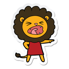 sticker of a cartoon angry lion in dress