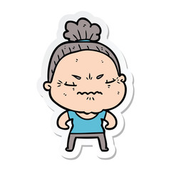 sticker of a cartoon annoyed old lady