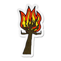 sticker of a cartoon tree on fire