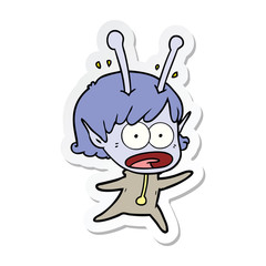 sticker of a cartoon shocked alien girl