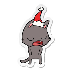 talking cat sticker cartoon of a wearing santa hat
