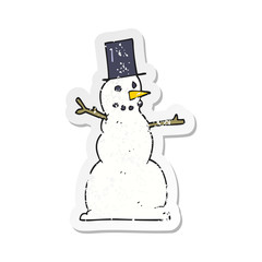 retro distressed sticker of a cartoon snowman