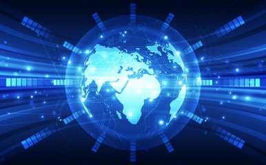 Abstract digital technology connection on Earth concept background, vector illustration