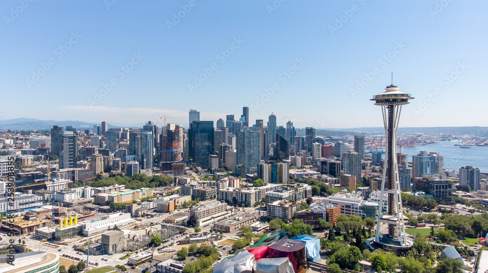 Wall mural aerial view of seattle downtown