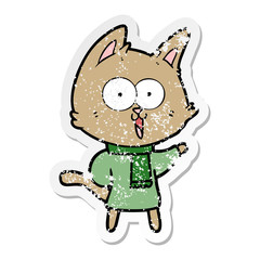 distressed sticker of a funny cartoon cat