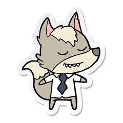 sticker of a friendly cartoon boss wolf