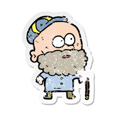 distressed sticker of a cartoon old man with walking stick