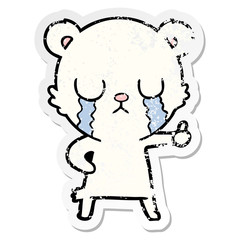 distressed sticker of a crying polar bear cartoon