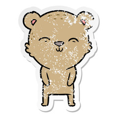 distressed sticker of a happy cartoon bear